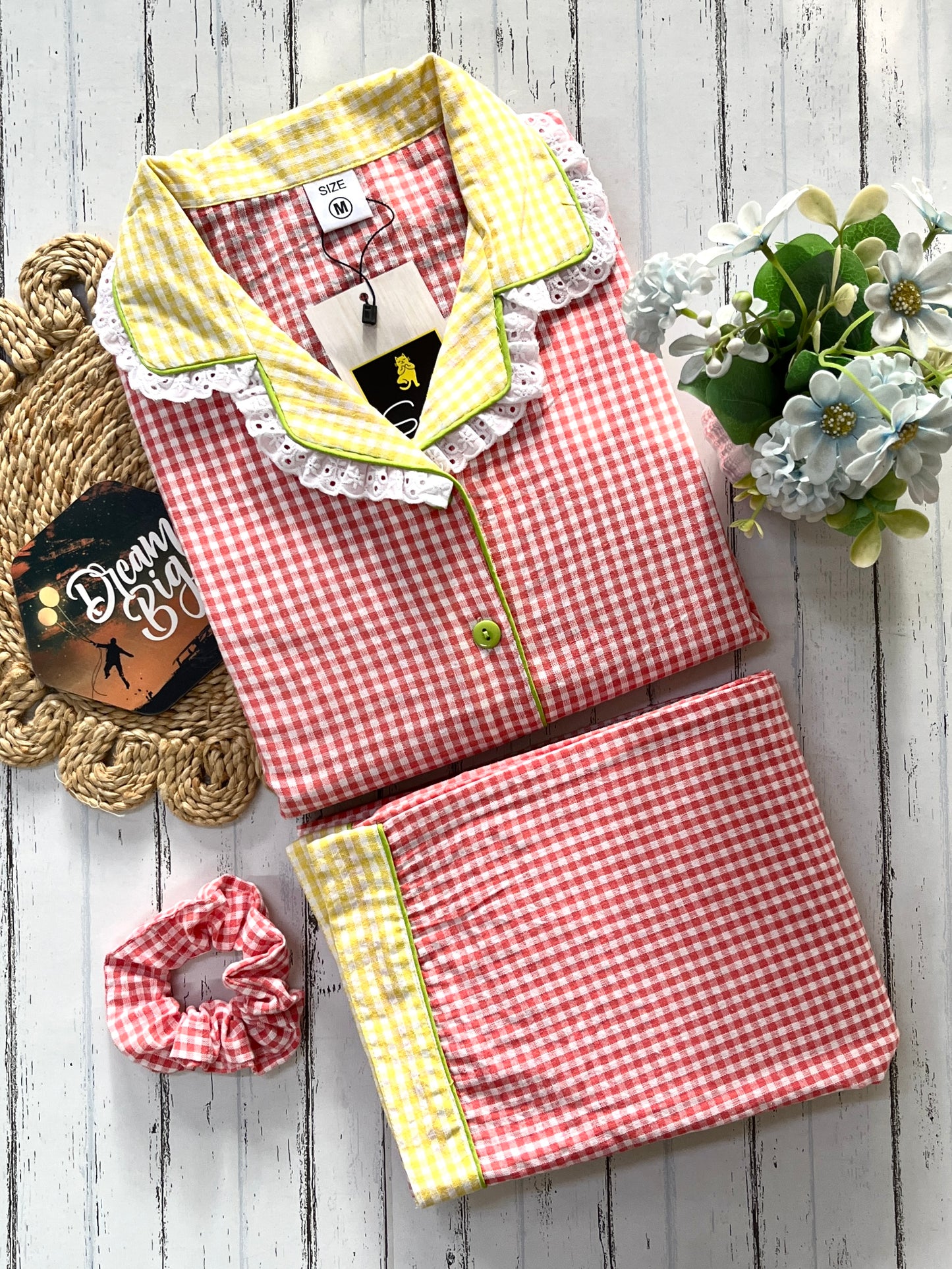 Orange Yellow Daisy Checks Pj Set (Women)