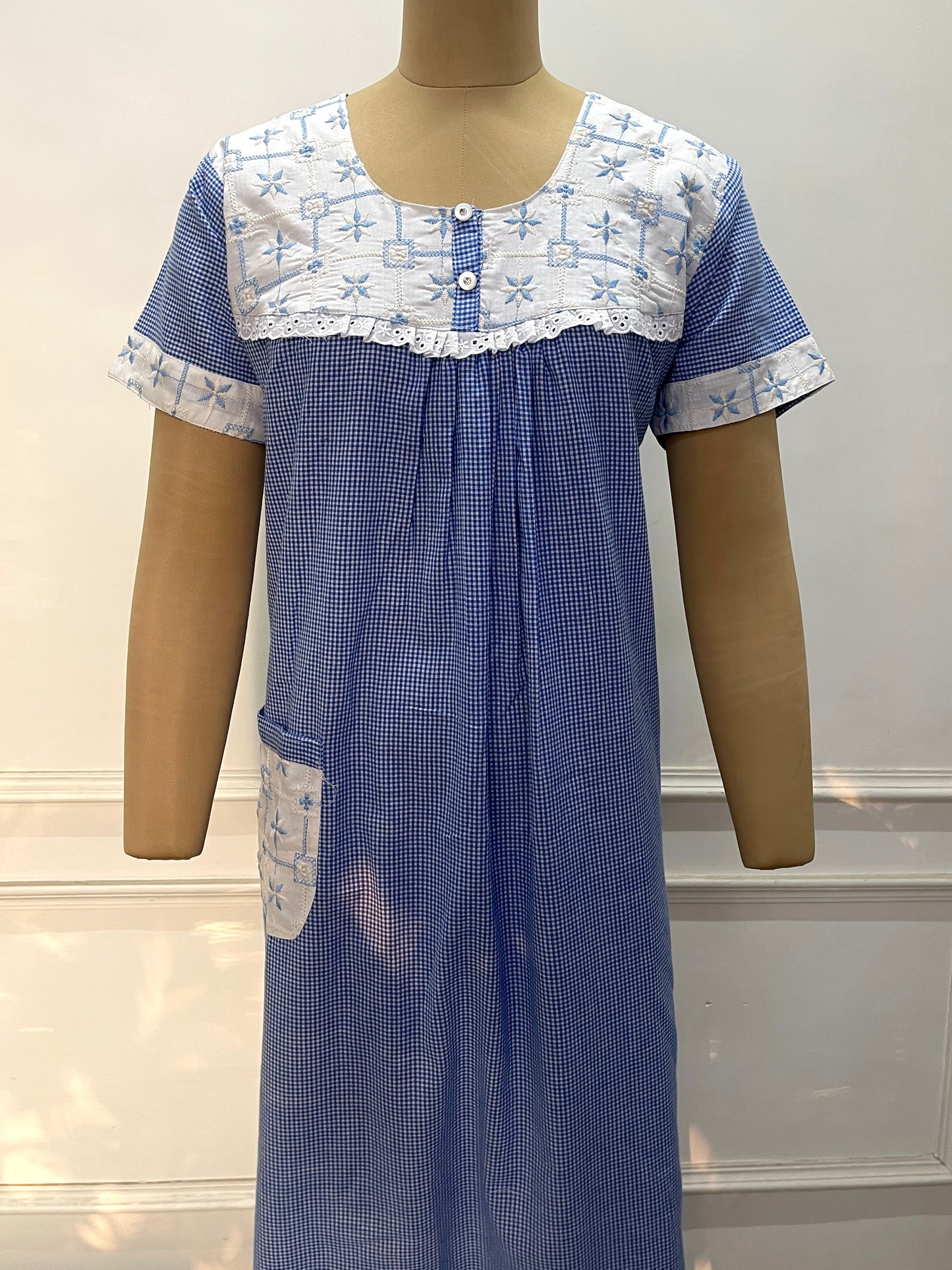 Blue Checks Cotton Nighty (Women)