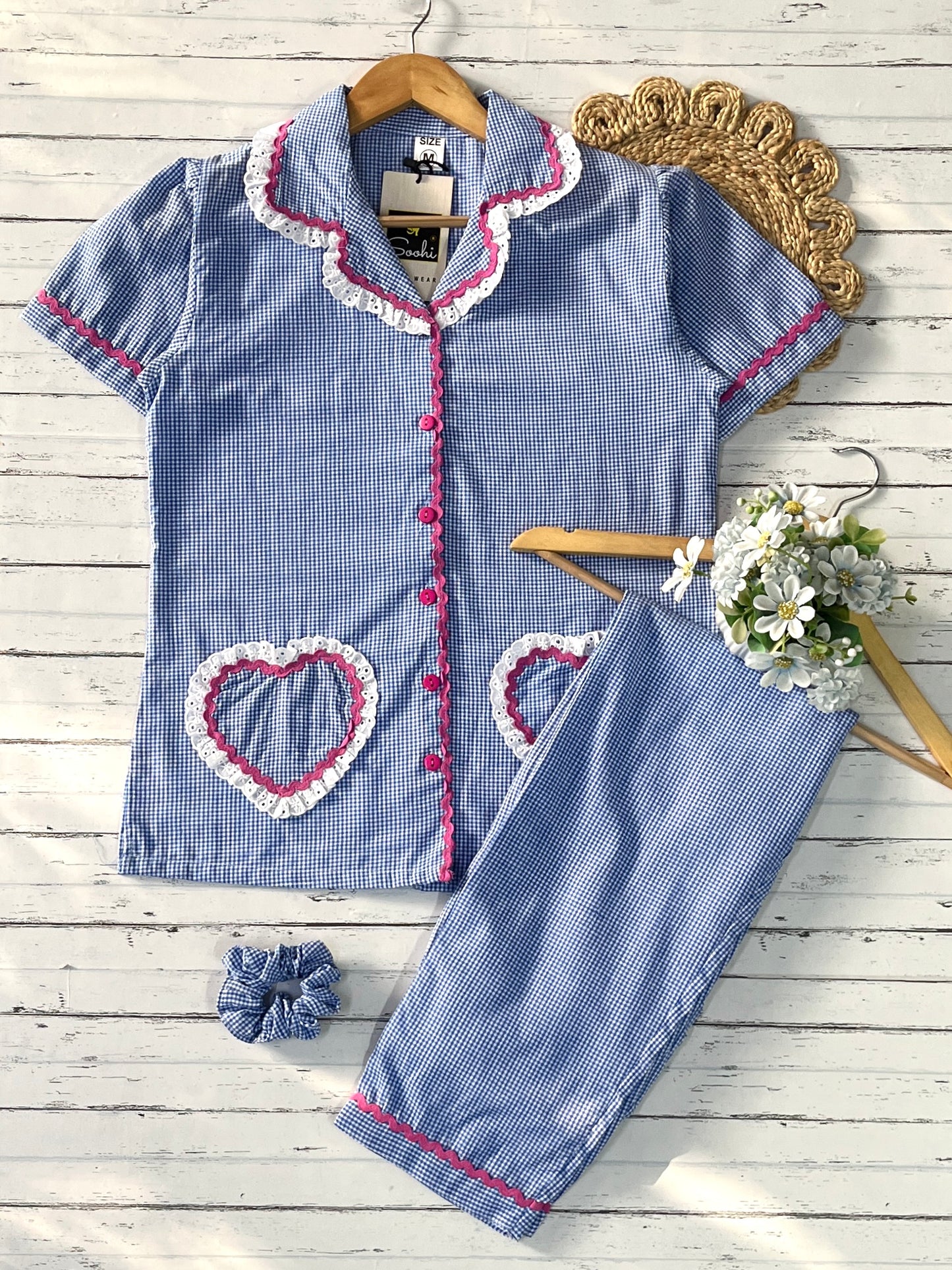 Blue Lace Heart Pj Set (Women)