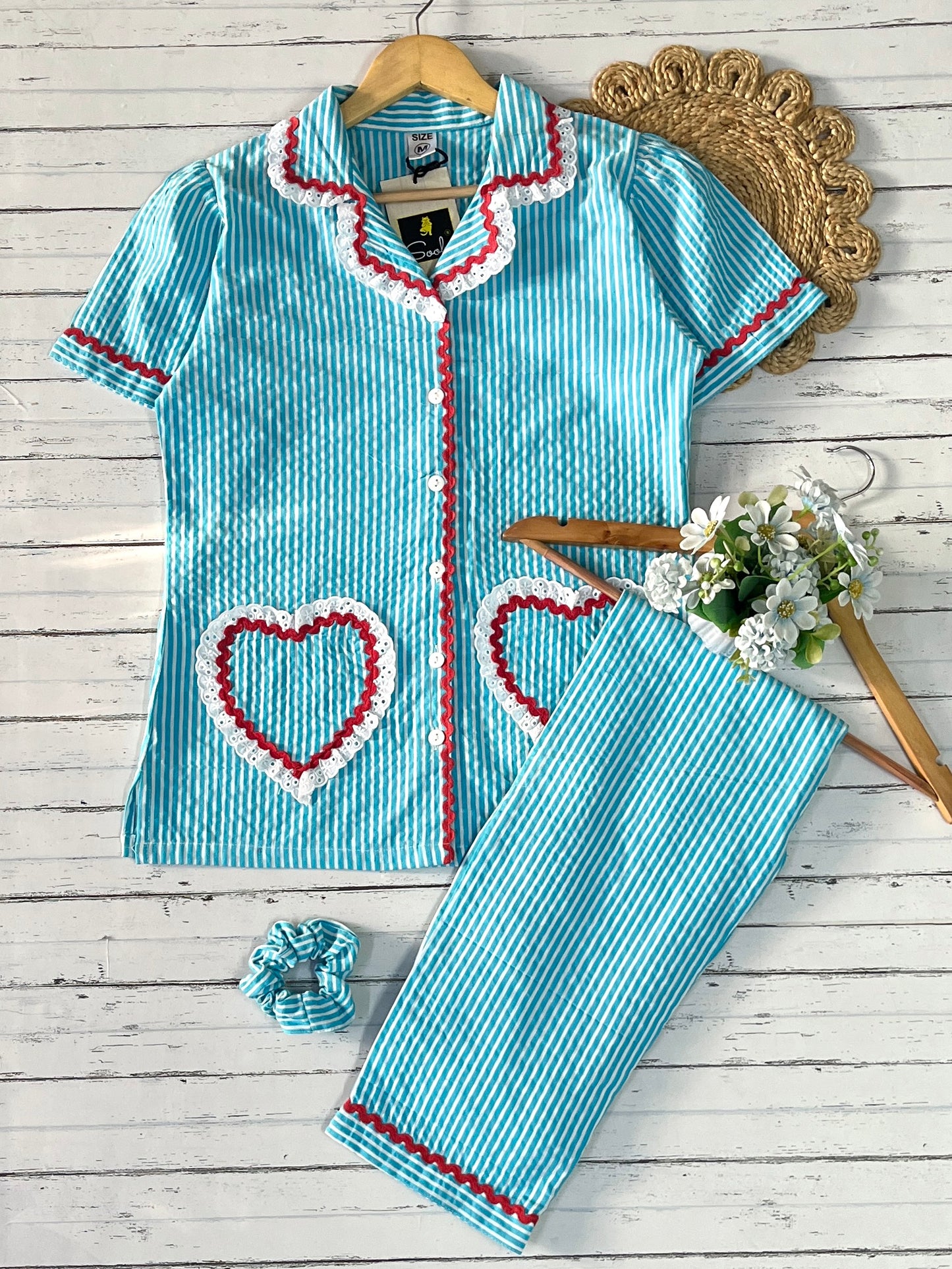 Sea Blue Lace Heart Pj Set (Women)