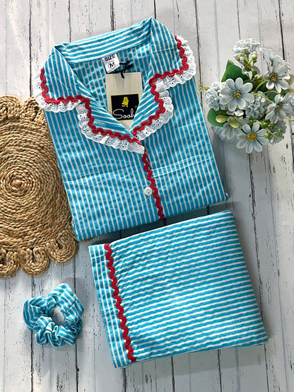 Sea Blue Lace Heart Pj Set (Women)