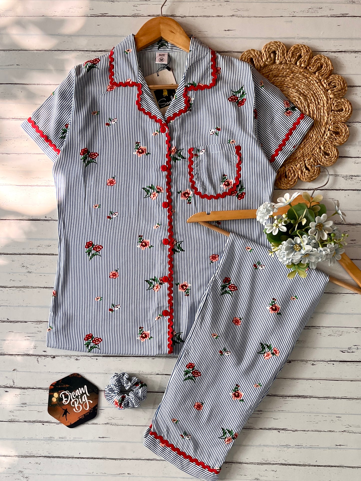 Navy Floral Stripe Pj Set (Women)