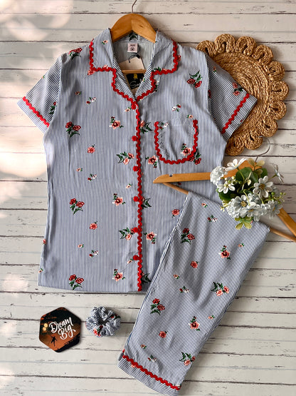 Navy Floral Stripe Pj Set (Women)