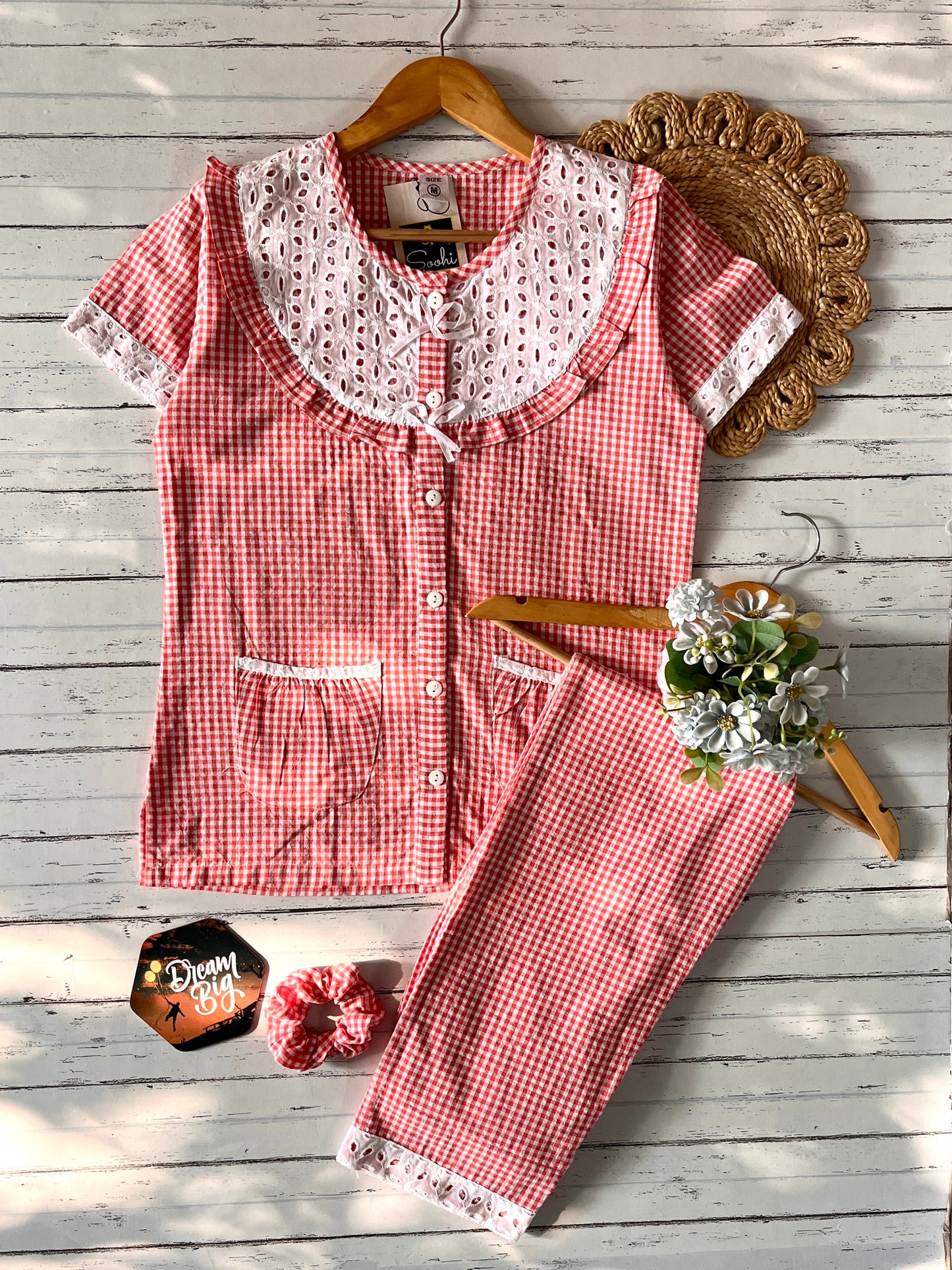 Peach Candy Checks Pj Set (Women)