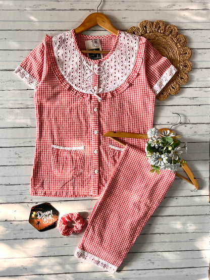 Peach Candy Checks Pj Set (Women)