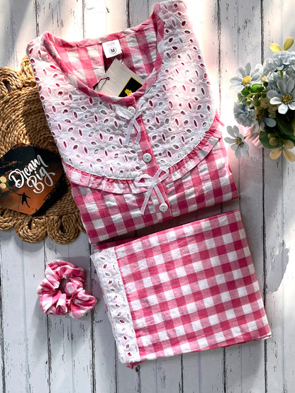 Pink Candy Checks Pj Set (Women)