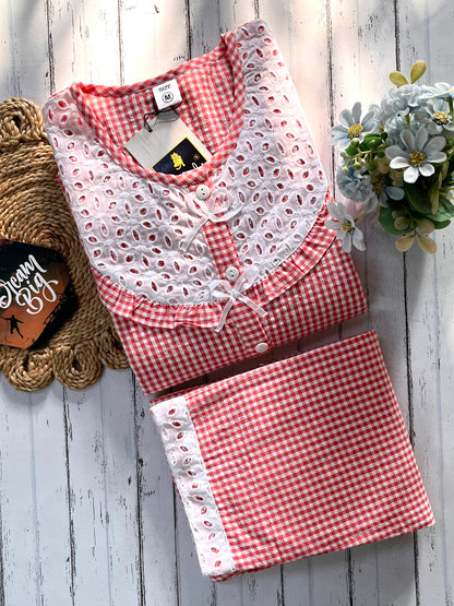 Peach Candy Checks Pj Set (Women)