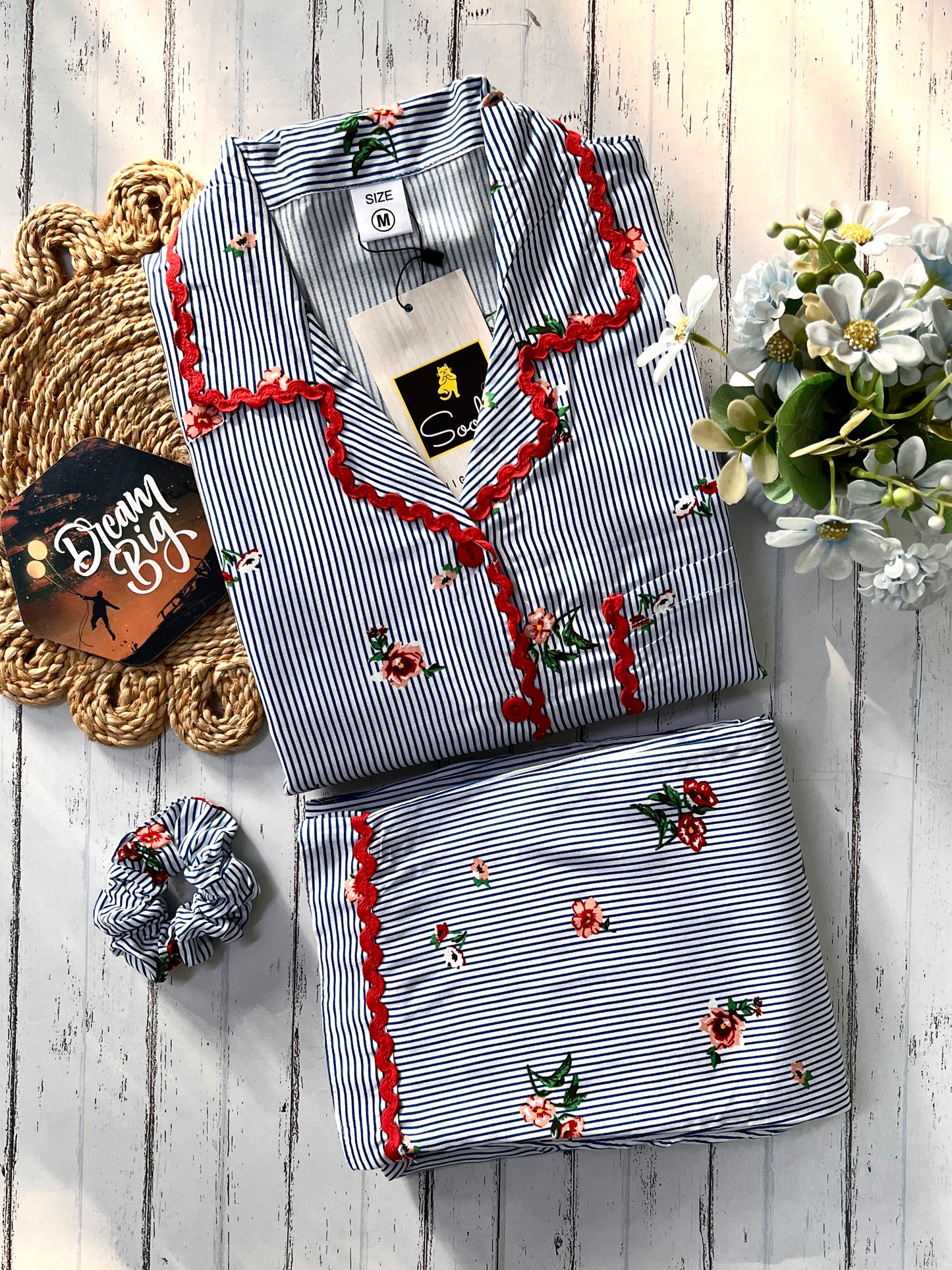 Navy Floral Stripe Pj Set (Women)