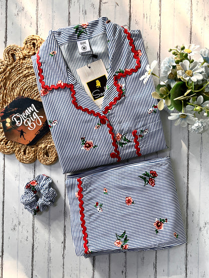 Navy Floral Stripe Pj Set (Women)