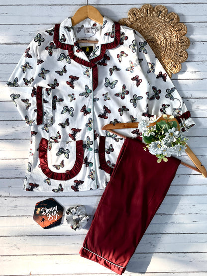White Butterfly with Frill PJ set (Women)