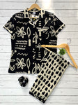 Black Tribal Bloom Print Pj Set (Women)