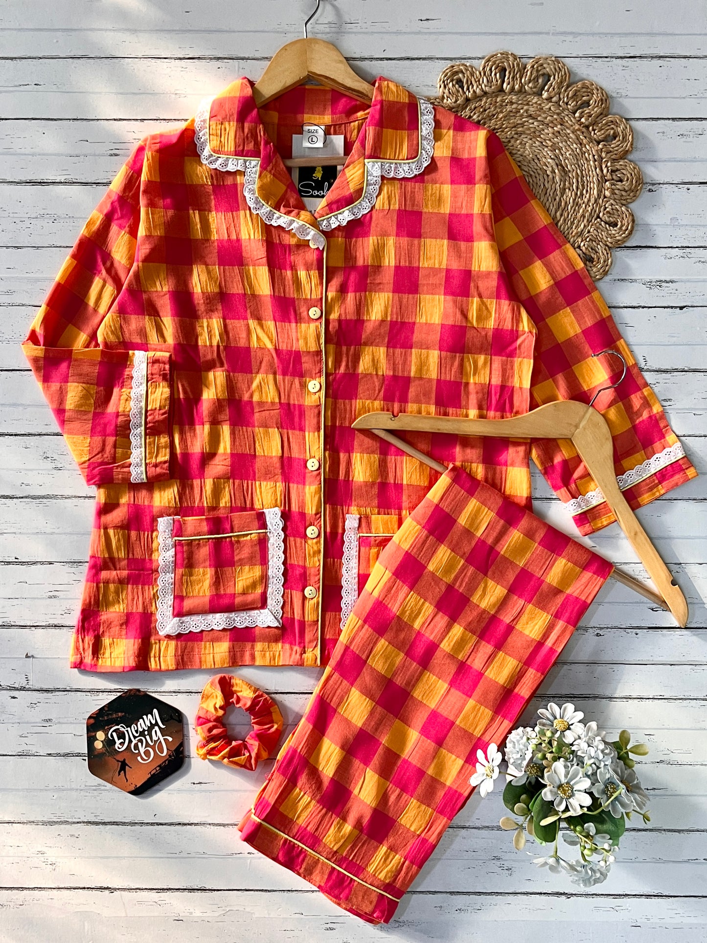 Yellow Orange Check Pj Set (Women)