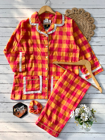 Yellow Orange Check Pj Set (Women)