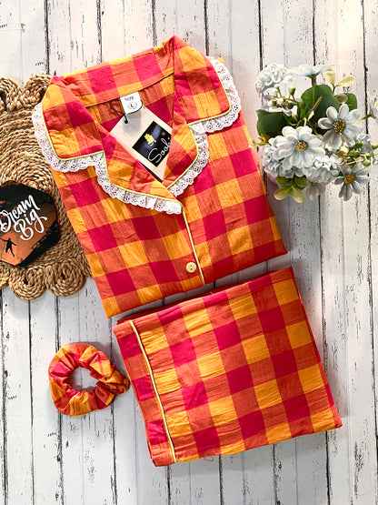 Yellow Orange Check Pj Set (Women)