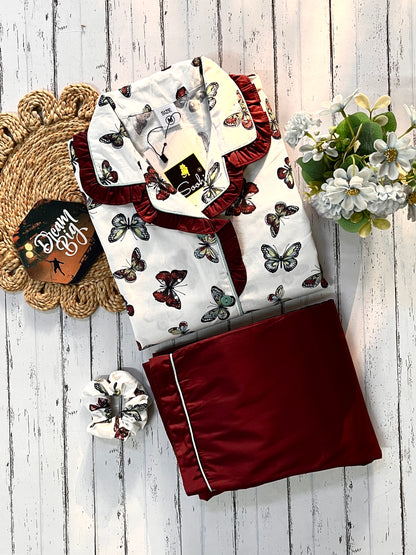 White Butterfly with Frill PJ set (Women)