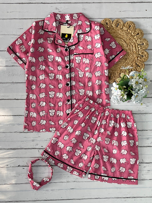 Pink Elephant Shorts Set (Kids)