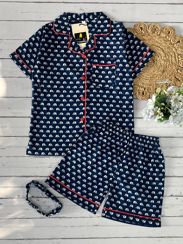 Navy Elephant Shorts Set (Kids)