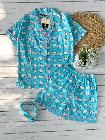 Blue Elephant Shorts Set (Kids)