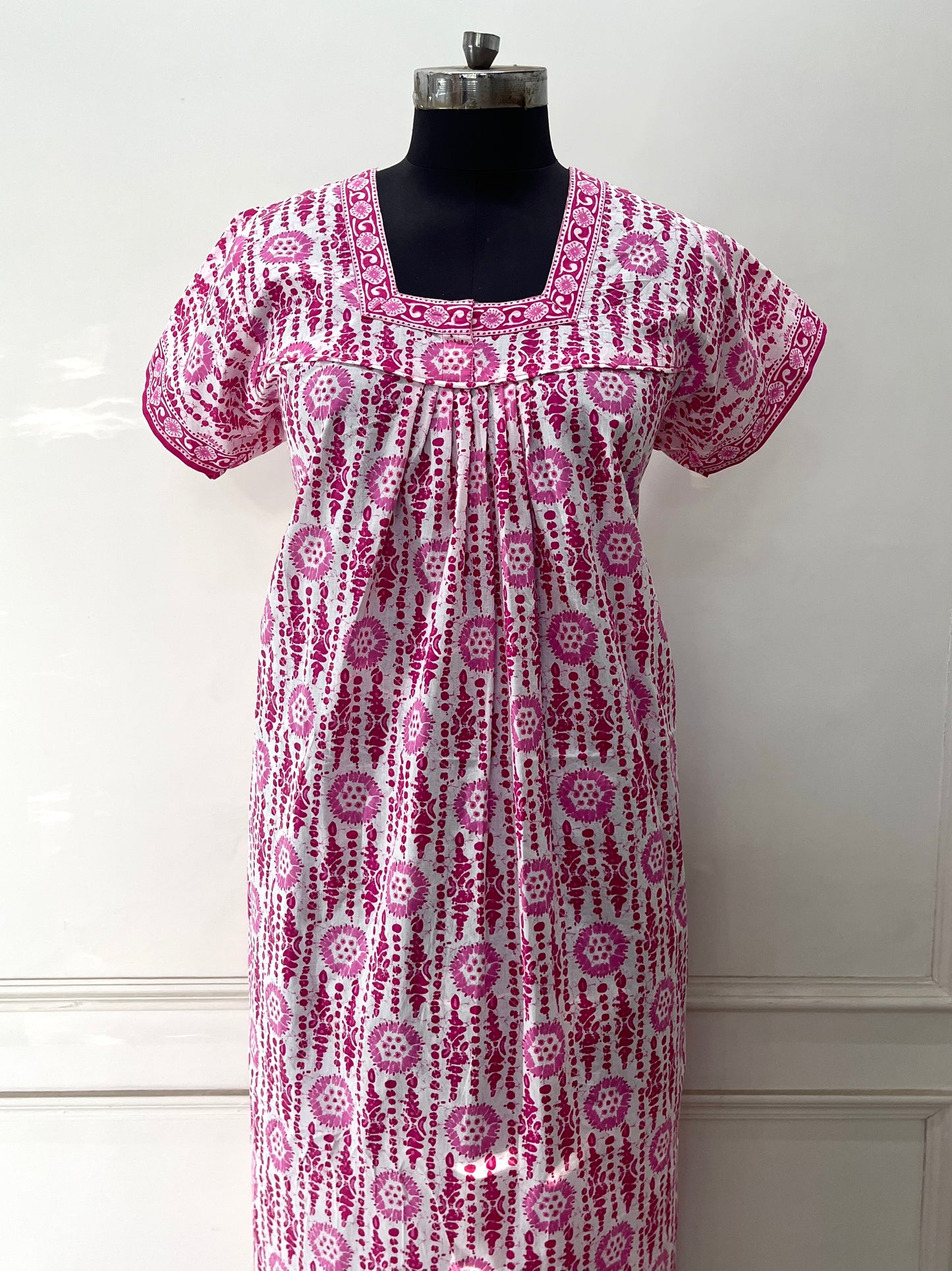 Pink Blocks Cotton Nighty (Women)