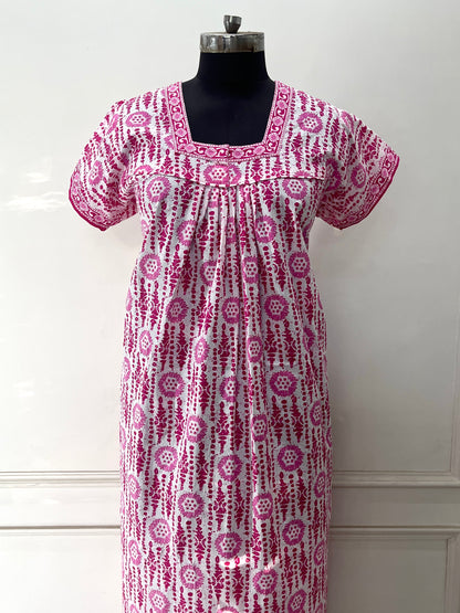 Pink Blocks Cotton Nighty (Women)