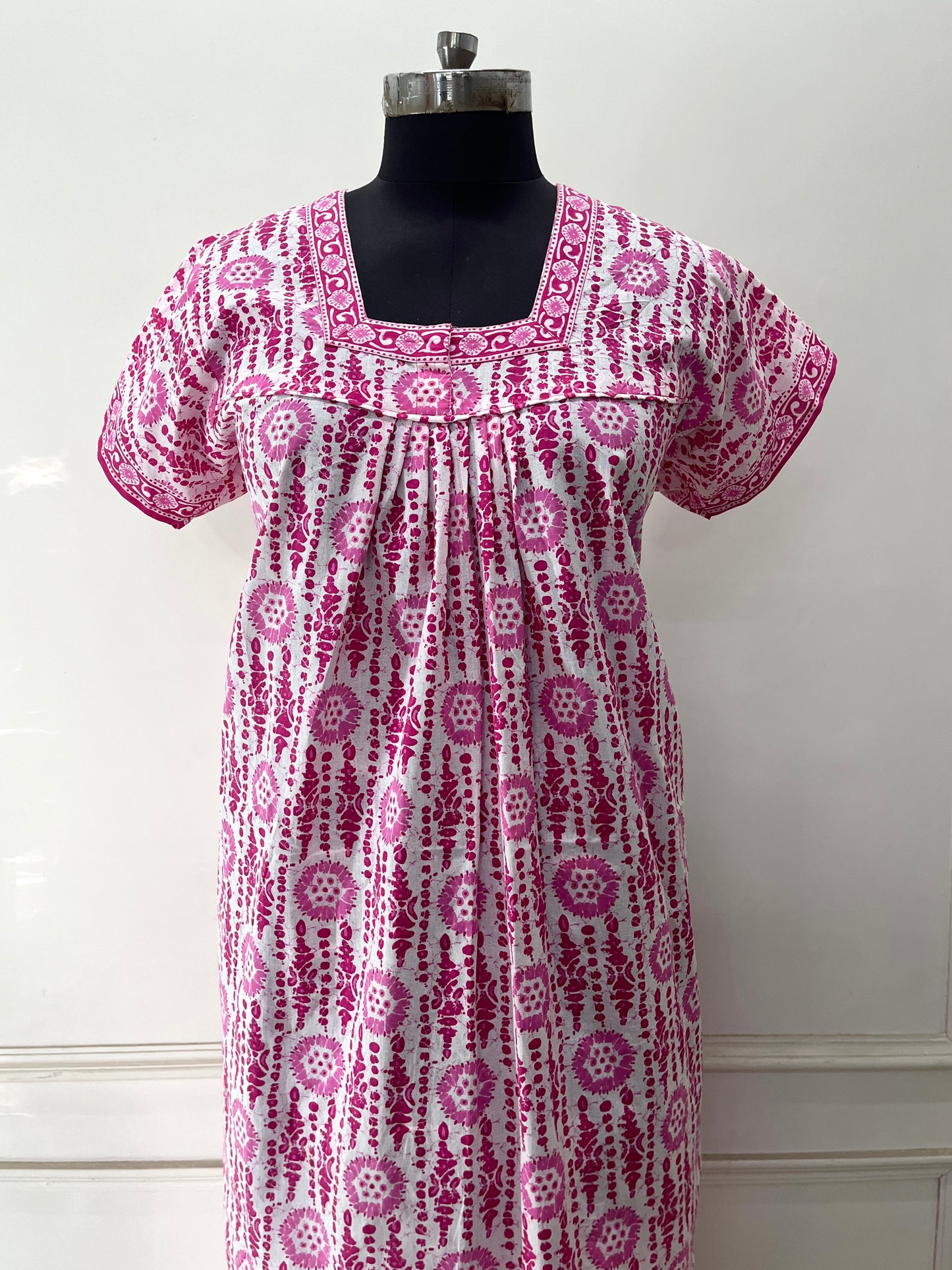Pink Blocks Cotton Nighty (Women)