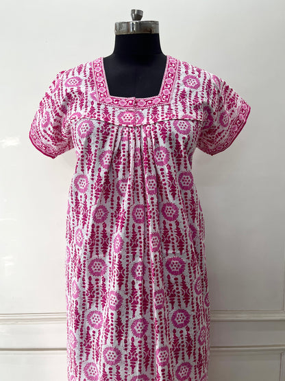 Pink Blocks Cotton Nighty (Women)