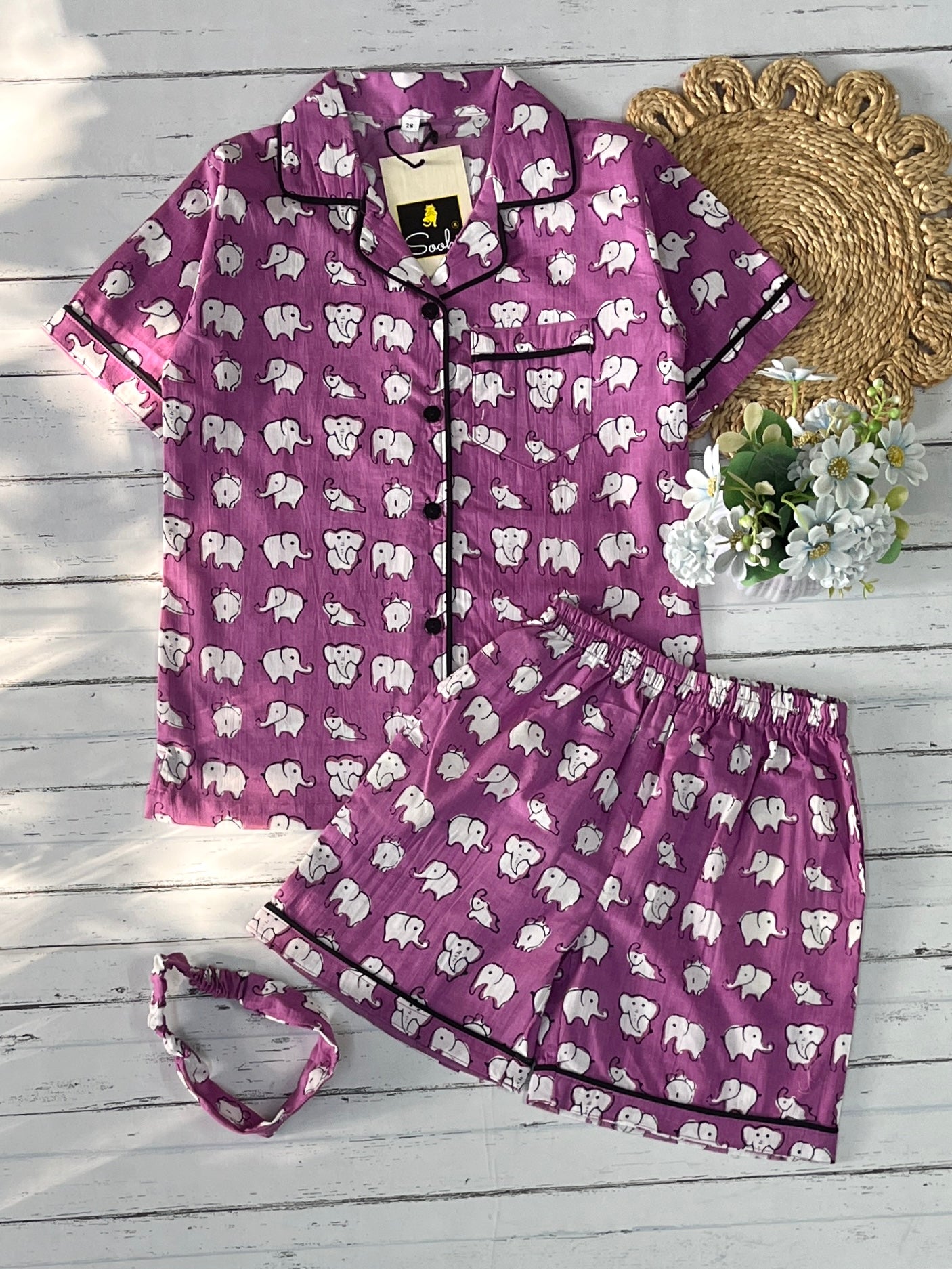 Purple Elephant Shorts Set (Kids)