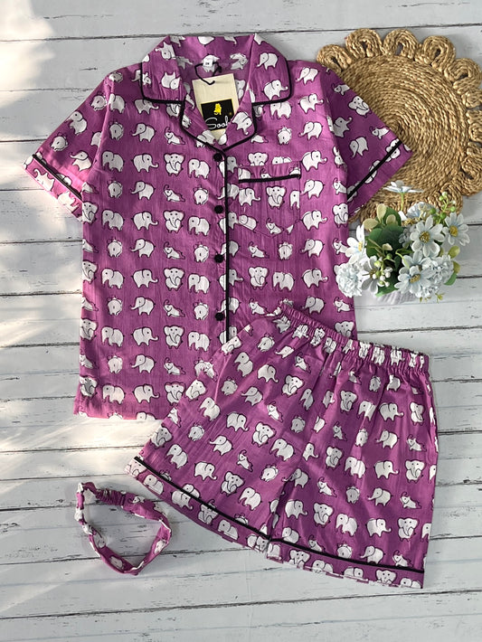 Purple Elephant Shorts Set (Kids)