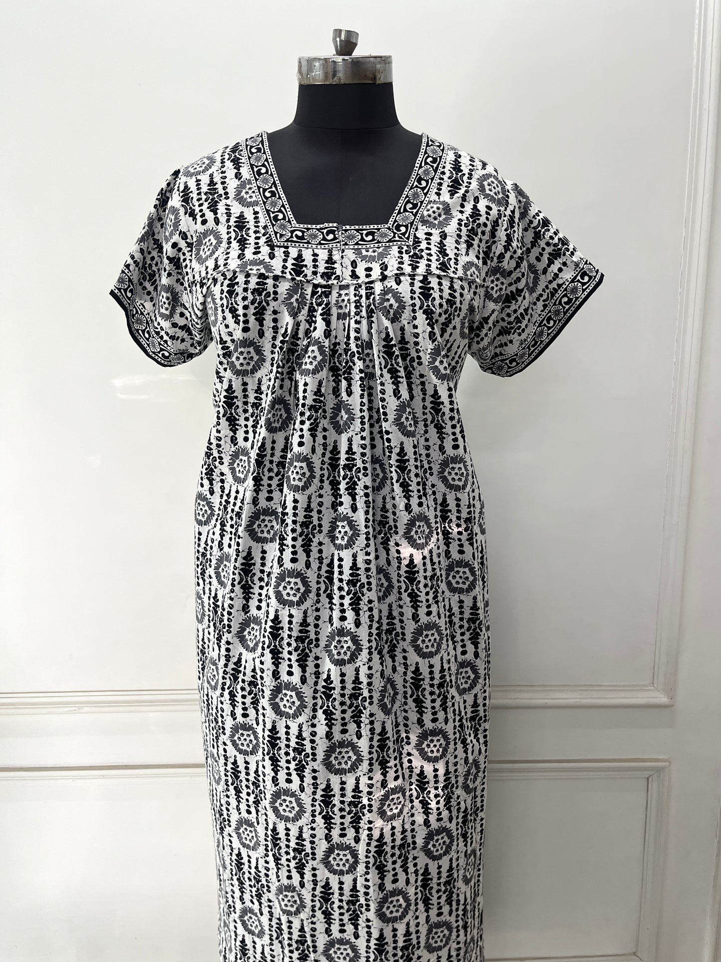 Black Blocks Cotton Nighty (Women)