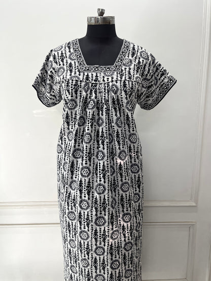 Black Blocks Cotton Nighty (Women)
