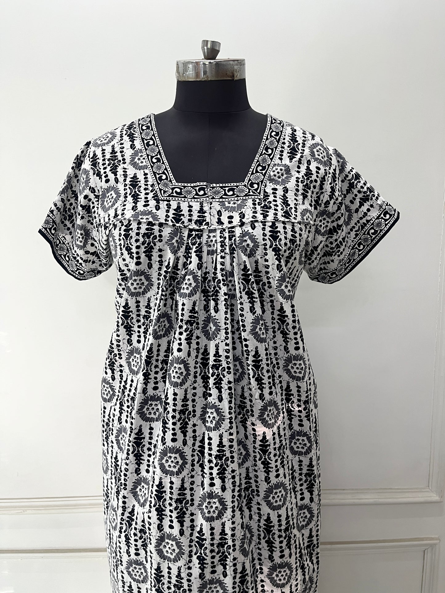 Black Blocks Cotton Nighty (Women)