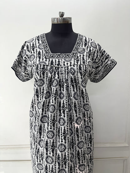 Black Blocks Cotton Nighty (Women)