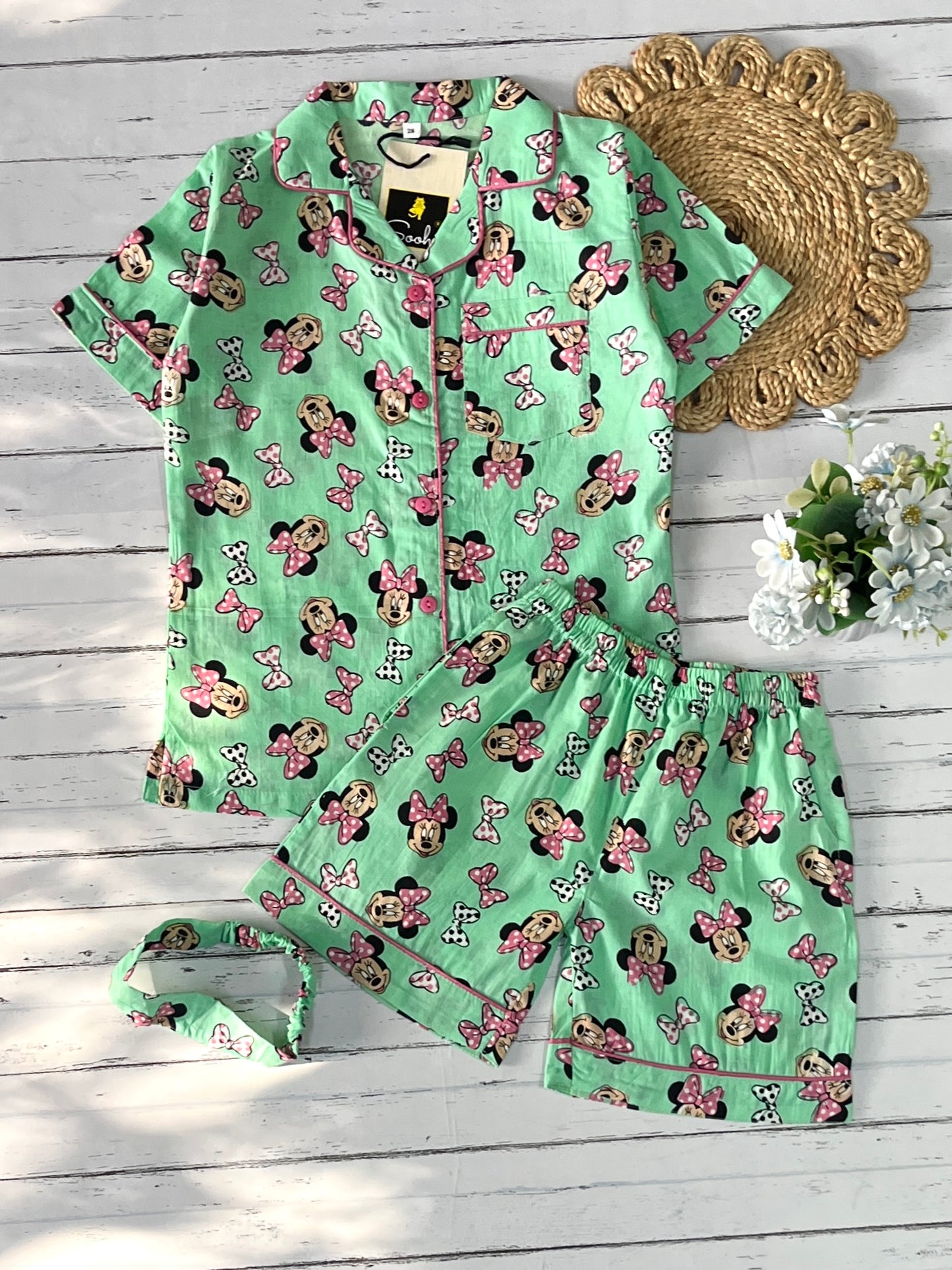 Green Mickey Shorts Set (Kids)