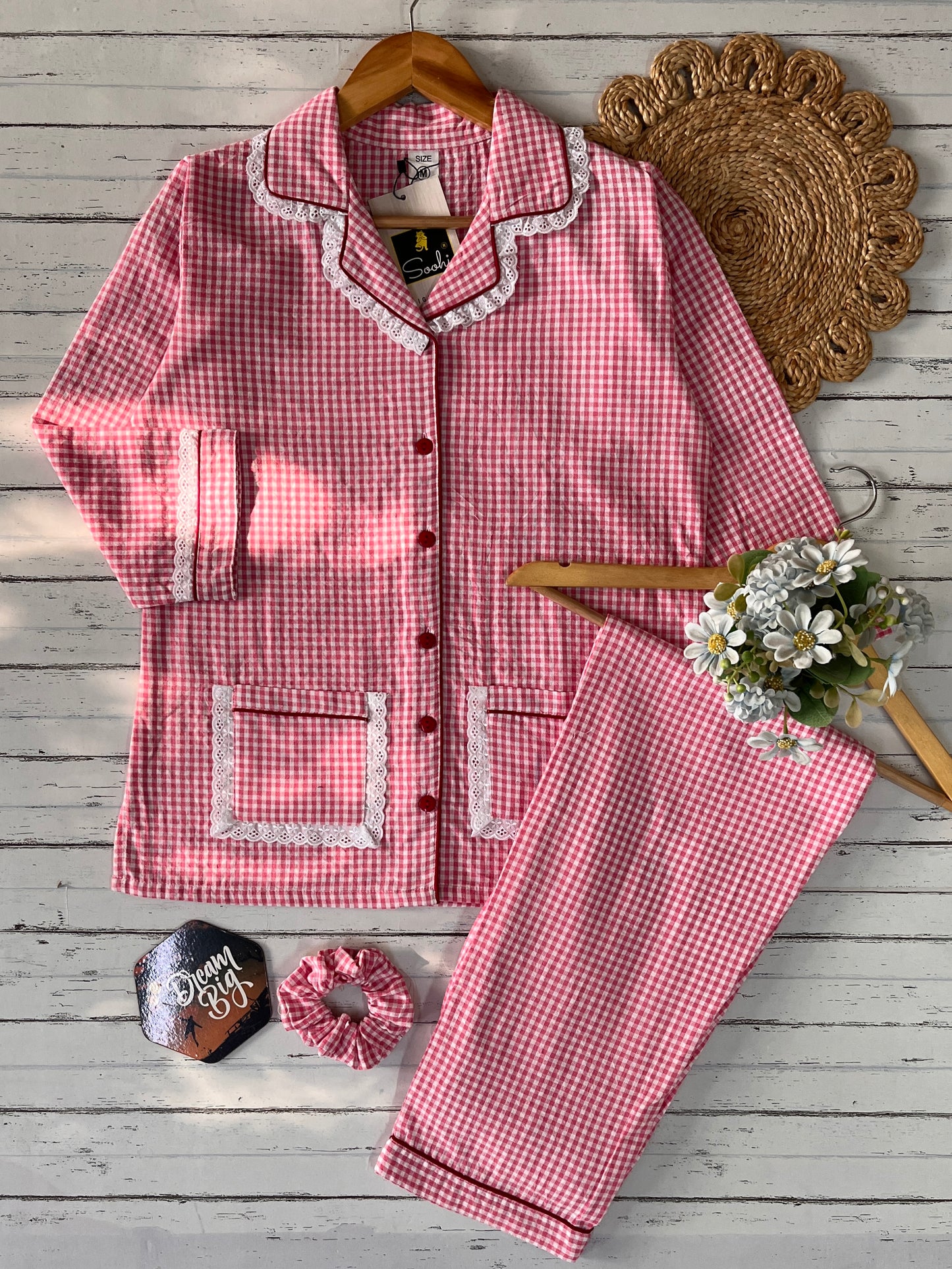 Pink Micro Check pj Set (Women)