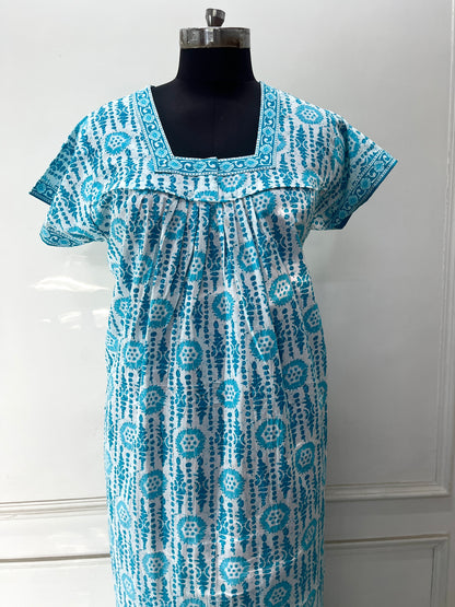 Blue Blocks Cotton Nighty (Women)