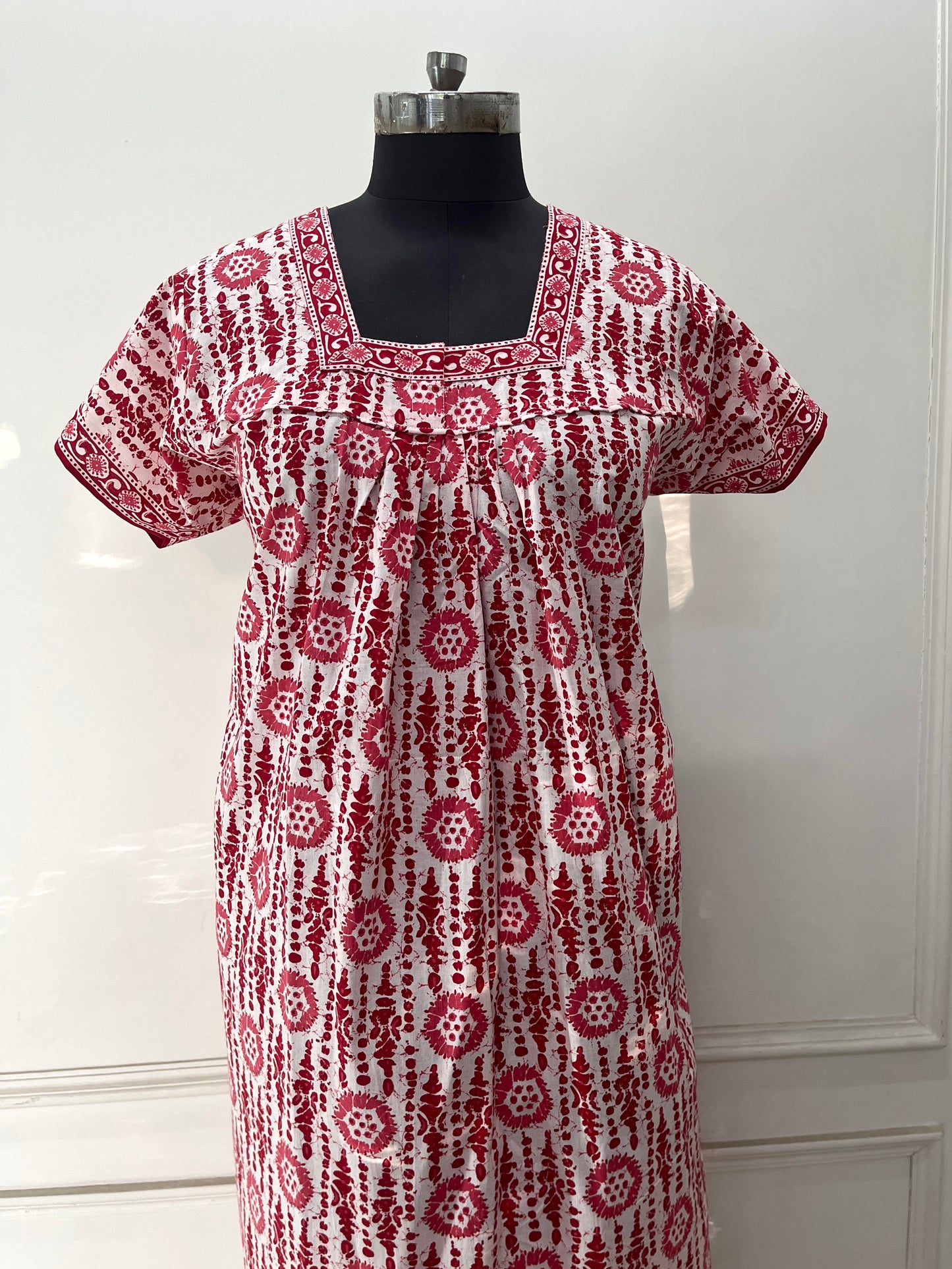 Red Blocks Cotton Nighty (Women)