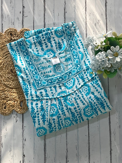 Blue Blocks Cotton Nighty (Women)