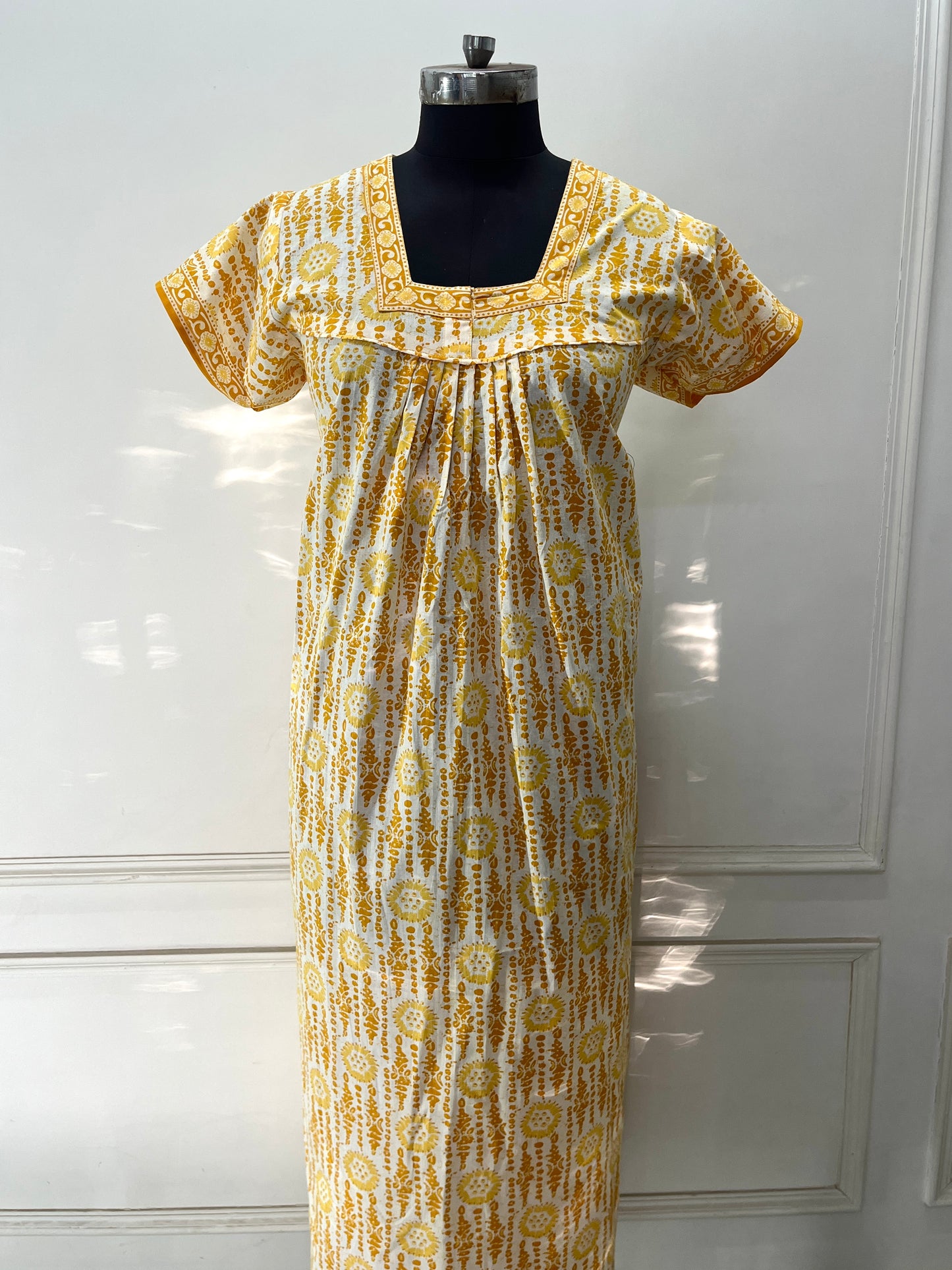 Yellow Blocks Cotton Nighty (Women)