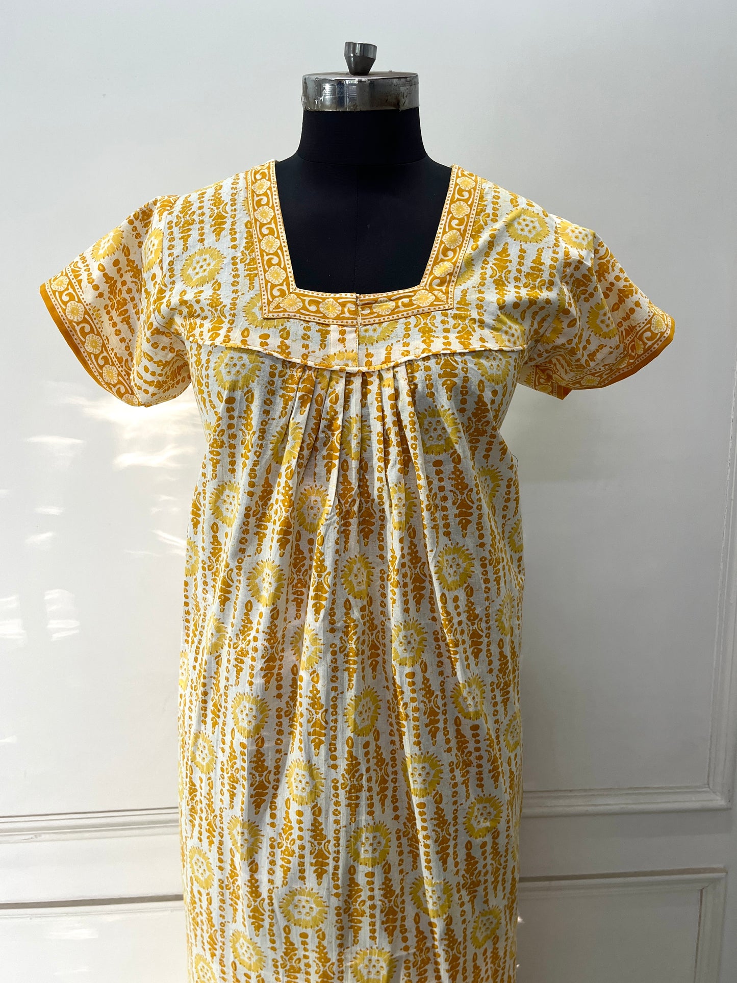 Yellow Blocks Cotton Nighty (Women)