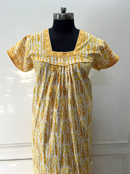 Yellow Blocks Cotton Nighty (Women)