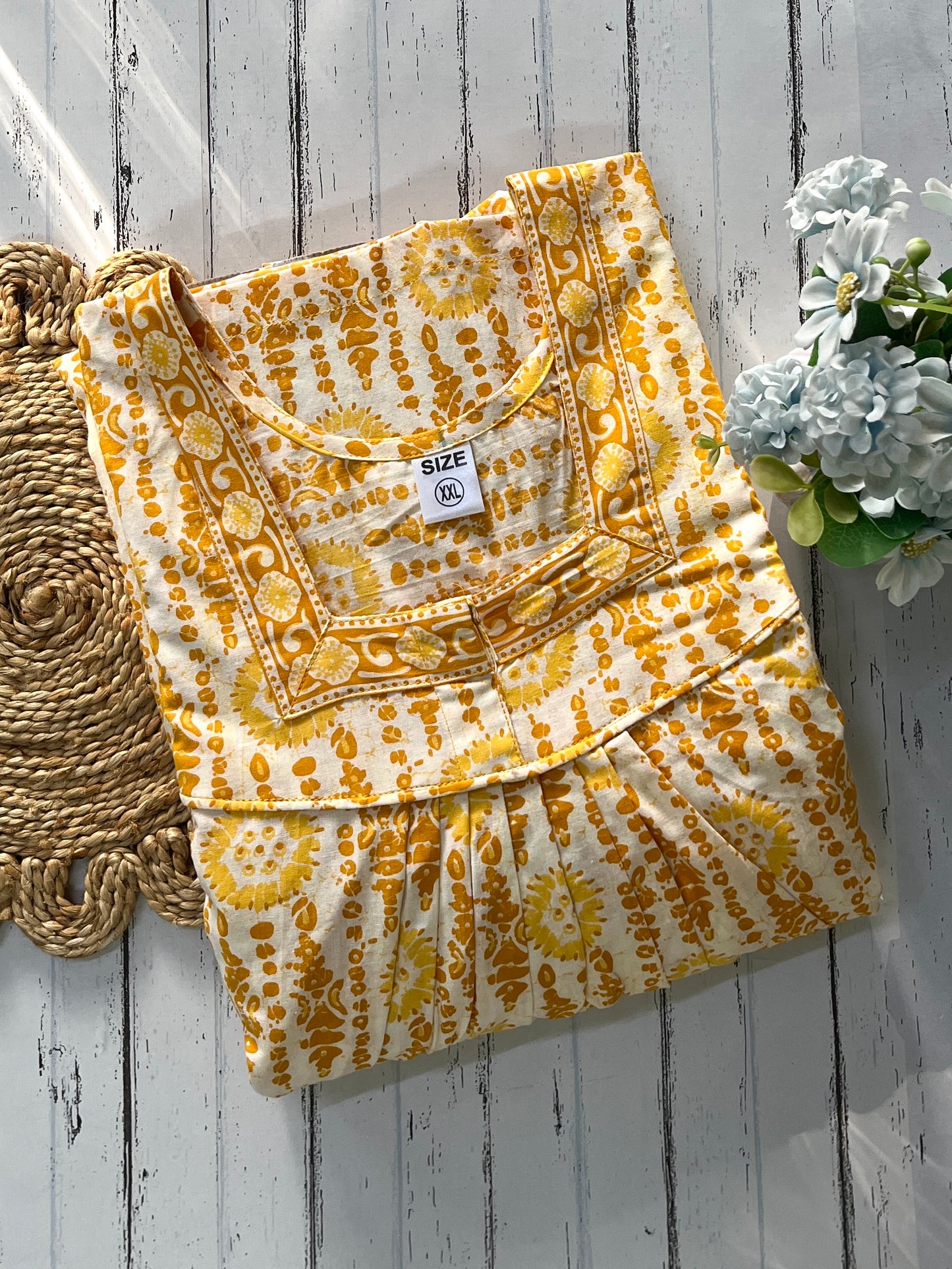 Yellow Blocks Cotton Nighty (Women)