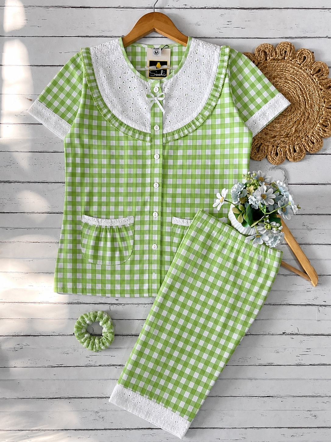 Green Candy Checks Pj Set (Women)