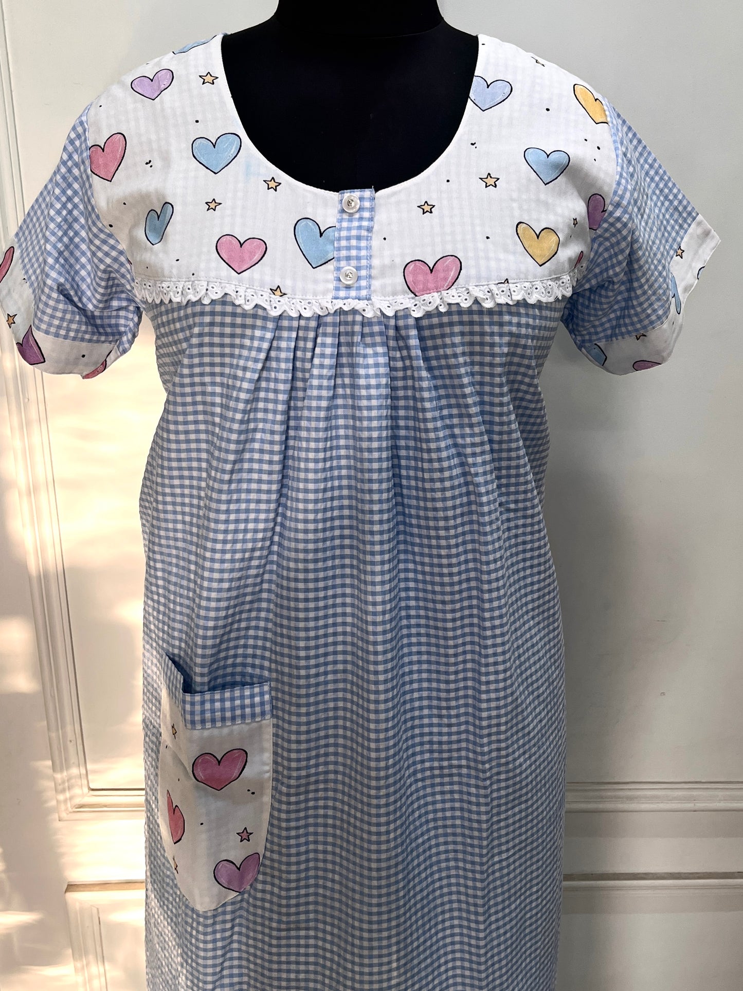 Blue Checks with Hearts Nighty (Women)