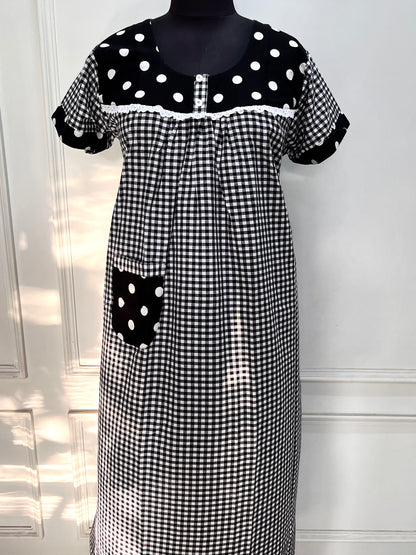 Black Polka Gingham Nighty (Women)