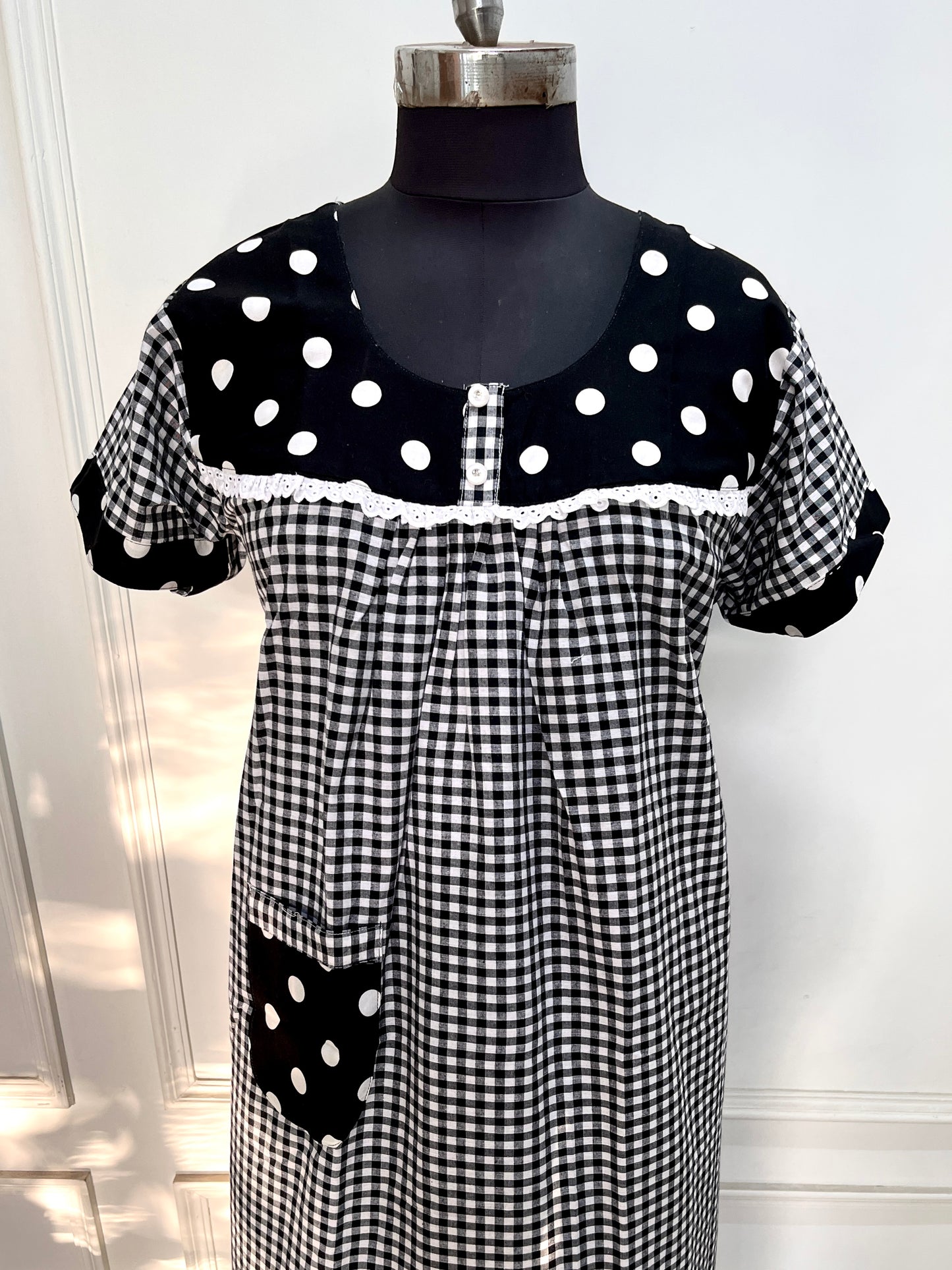 Black Polka Gingham Nighty (Women)