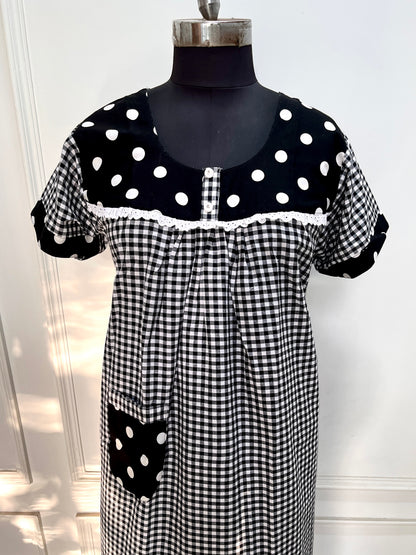 Black Polka Gingham Nighty (Women)
