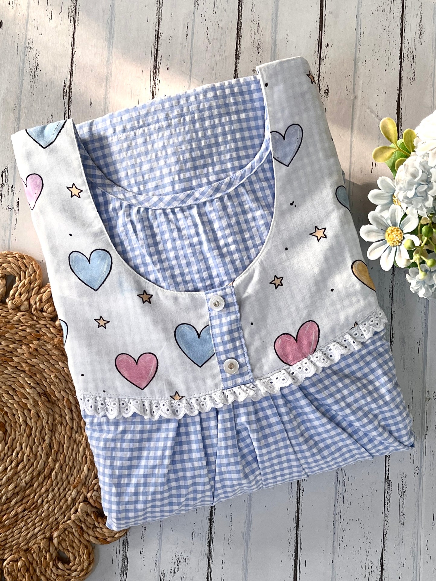 Blue Checks with Hearts Nighty (Women)