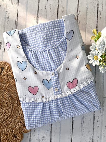 Blue Checks with Hearts Nighty (Women)