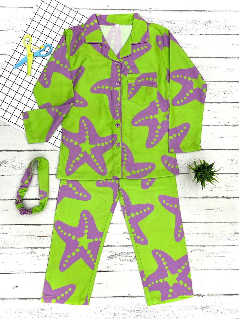 Lime Green Starfish Print Pj Set (Kids)