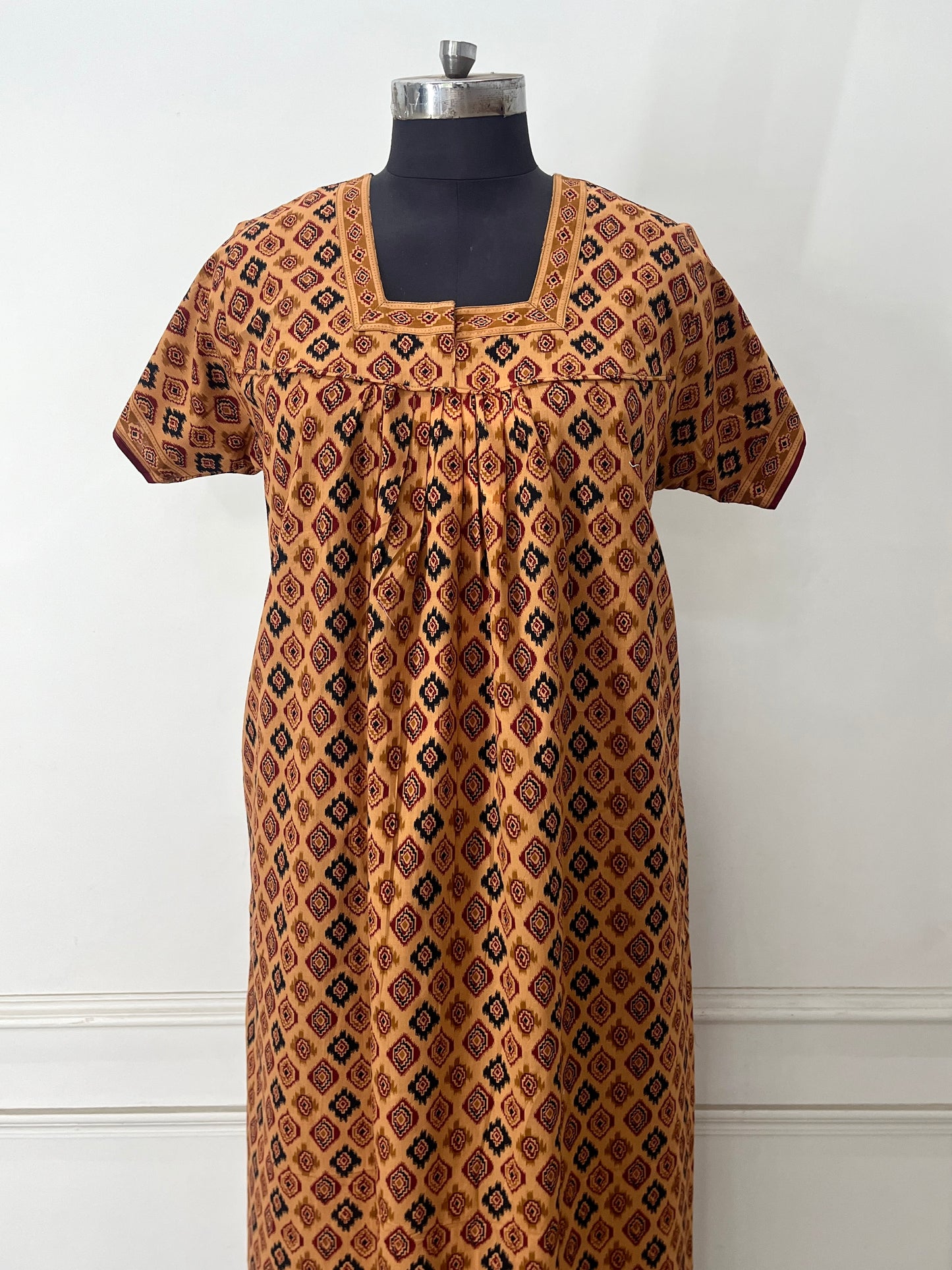 Brown Blocks Cotton Nighty (Women)